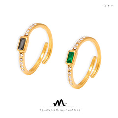 18K Gold-Plated Square Glass Open Ring