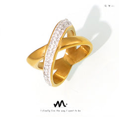 18K Gold-Plated Sparkling X Ring