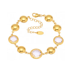 Gold-Tone Oval Glass Link Bracelet