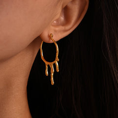 18K Gold-Plated Molten-Style Drop Hoop Earrings