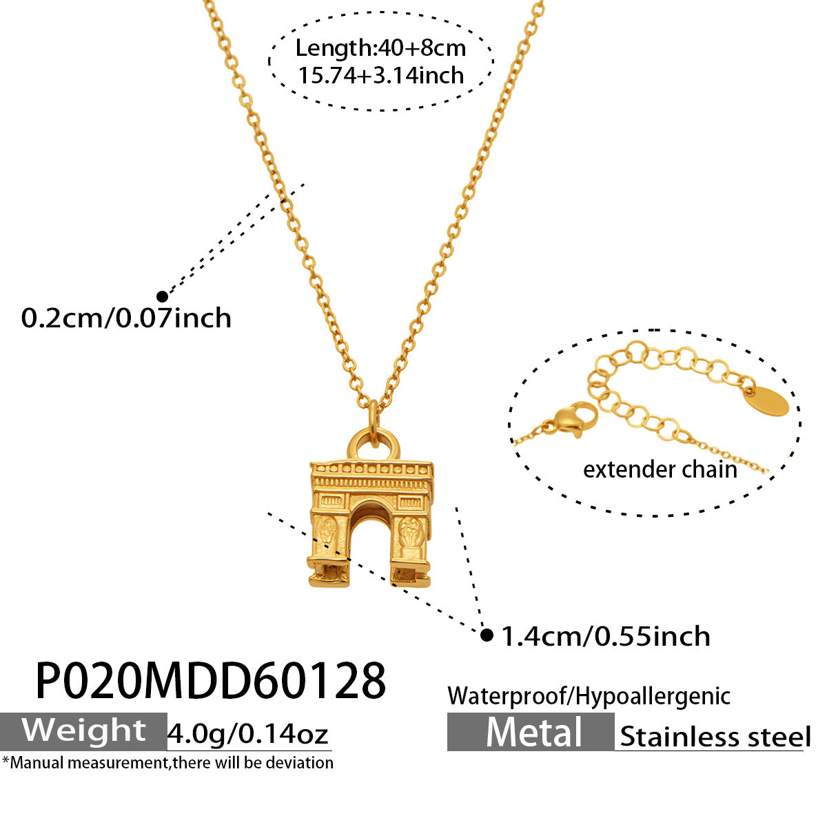 Arc de Triomphe Pendant Stainless Steel Necklace