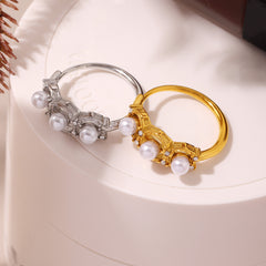 Pearl-Look Triple Bead Ring