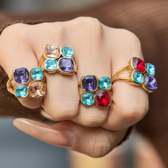 Colorful Glass Stone Statement Rings