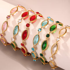 18K Gold-Plated Marquise Glass Link Bracelet