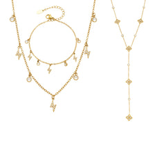 Cubic Zirconia Flower and Lightning Charm Jewelry
