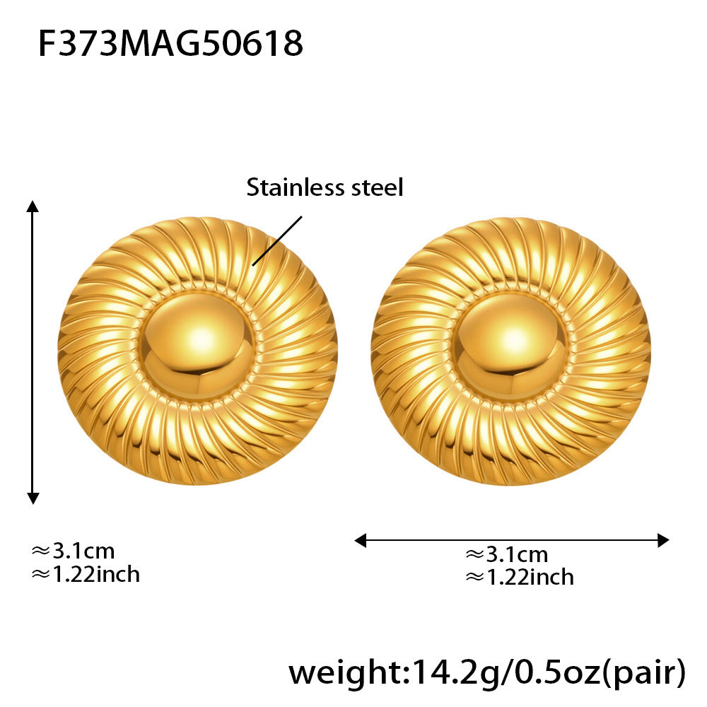Radiating Round Disc Stud Earrings