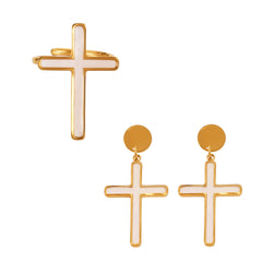 Shell Inlay Cross Pendant, Earrings or Ring