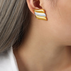 Two-Tone Sculptural Geometric Stud Earrings