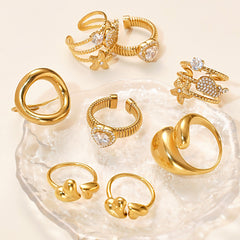 18K Gold-Plated Sculptural Open Ring Designs