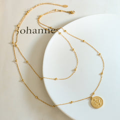 Layered Coin Pendant & Beaded Chain Necklace