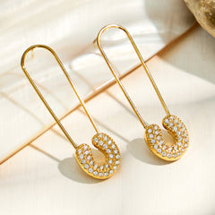 18K Gold-Plated Cubic Zirconia Safety-Pin Earrings
