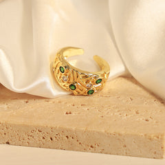 Ornate Green Accent Open Statement Ring