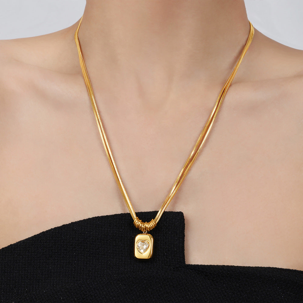 Layered Heart Tag Pendant Necklace