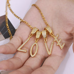 Cubic Zirconia Script Initial Pendant Necklace