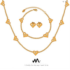 Cubic Zirconia Heart Necklace, Bracelet & Stud Earrings