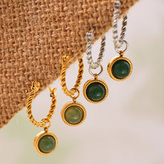 18K Gold-Plated Twisted Hoop Green Agate Earrings