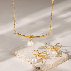 Freshwater Pearl Bow Earrings & Knot Necklace