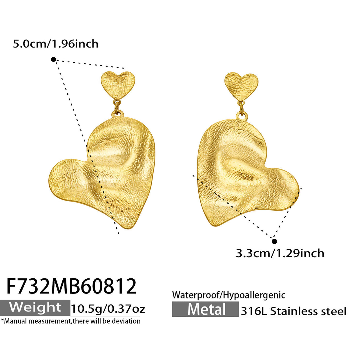 Hammered Heart Statement Drop Earrings