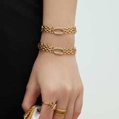 18K Gold-Plated Cubic Zirconia Oval-Link Bracelet
