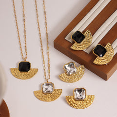 Fan-Shaped Glass Stone Earrings & Necklace