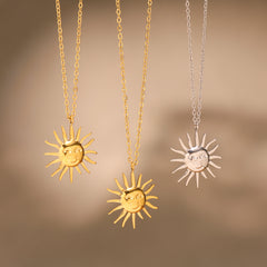 Sculptural Sun Face Pendant Necklace