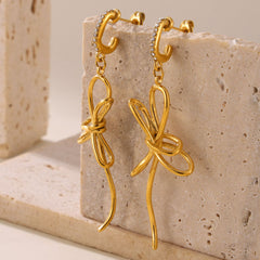 Bow & Ribbon Stainless Steel Drop Earrings