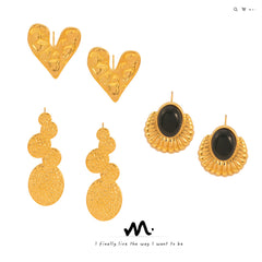 18K Gold-Plated Textured Heart & Agate Earrings
