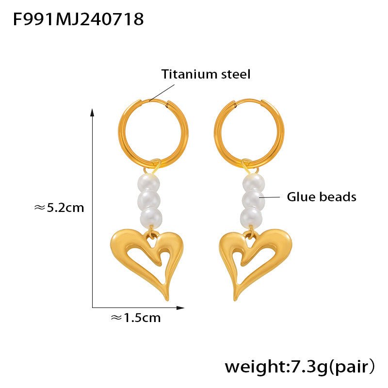 18K Gold-Plated Pearl-Look Heart Drop Earrings