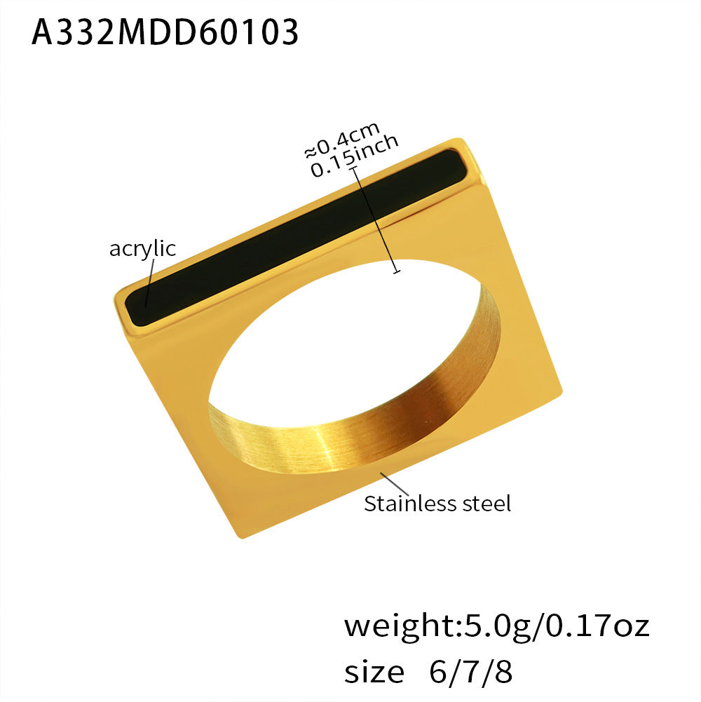 18K Gold-Plated Rectangular Enamel Ring