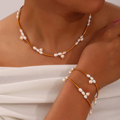 Freshwater Pearl Geometric Necklace & Bracelet