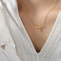 Bamboo Bar & Leaf Pendant Necklace
