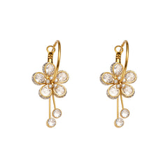 18K Gold-Plated Five-Petal Cubic Zirconia Drop Earrings