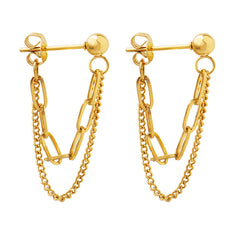 Layered Chain Drop Stud Earrings
