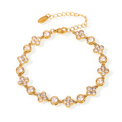 18K Gold-Plated Cubic Zirconia Flower Link Bracelet