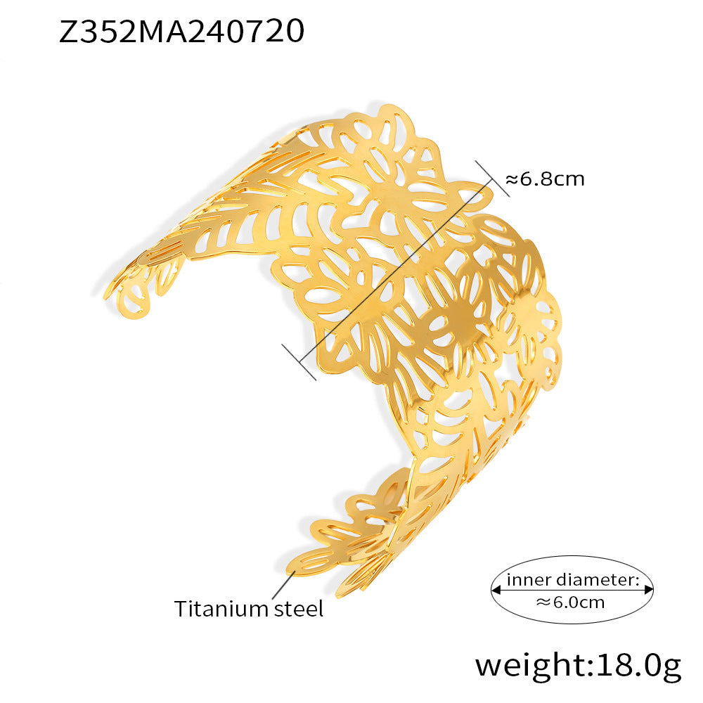 18K Gold-Plated Floral Openwork Cuff Bracelet