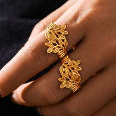 18K Gold-Plated Leaf Open Ring