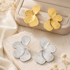 Textured Four-Petal Flower Stud Earrings
