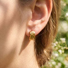 Gold-Tone Diamond Texture Hoop Earrings
