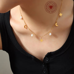 Freshwater Pearl Star and Crescent Necklace