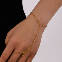 18K Gold-Plated Beaded Ring Chain Hand Bracelet