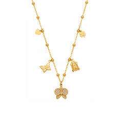 18K Gold-Plated Bow and Clover Charm Necklace