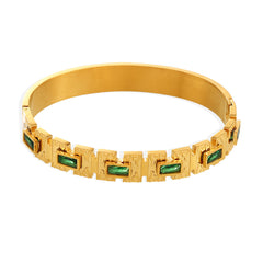 18K Gold-Plated Green Glass Geometric Clasp Bracelet
