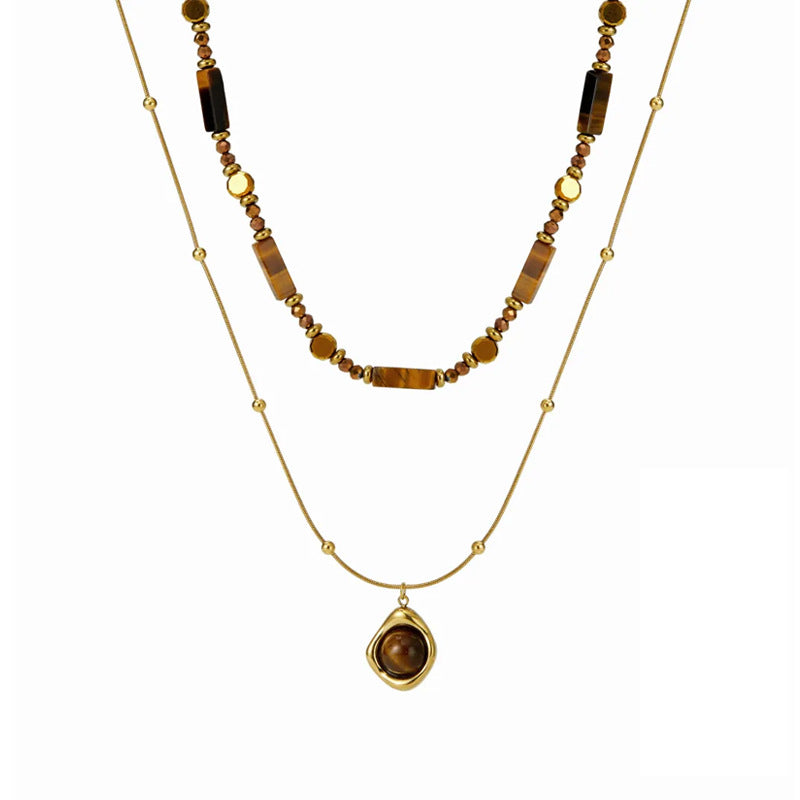 Camille Vintage-Inspired Tiger-Eye Layered Necklace