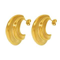 18K Gold-Plated Sculptural Multi-Line C-Hoops