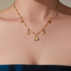 18K Gold-Plated Bow and Clover Charm Necklace