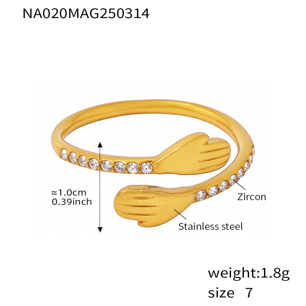 Hugging Hands Cubic Zirconia Open Ring