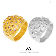 18K Gold-Plated Bubble Stone-Accent Wide Ring