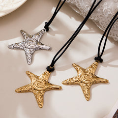 Oversized Starfish Pendant Leather Cord Necklace