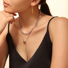 18K Gold-Plated Bar Pendant Double Layer Necklace