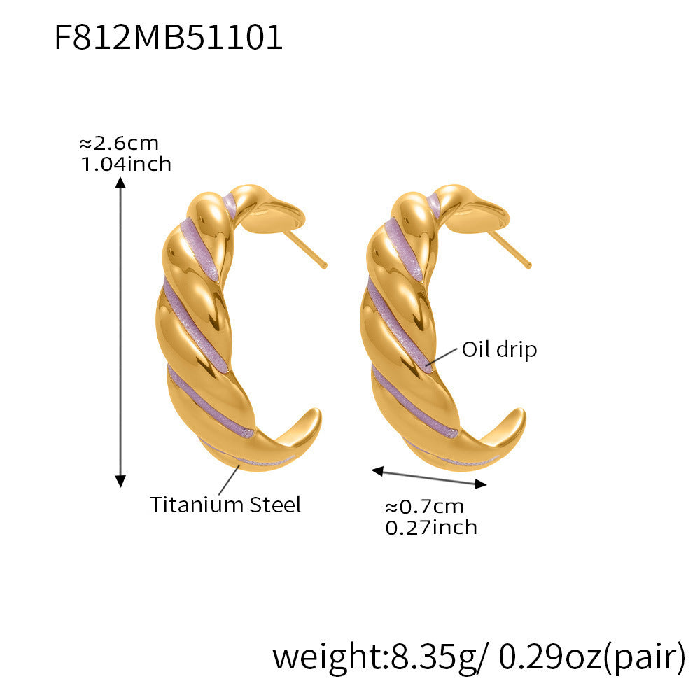 Enamel Spiral Stainless Steel Hoop Earrings